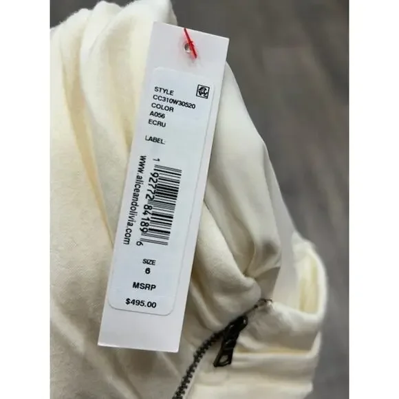 NWT Alice + Olivia Women's Suellen Twist Neck Halter Midi Dress Ecru‎ Size 6 - Picture 13 of 15
